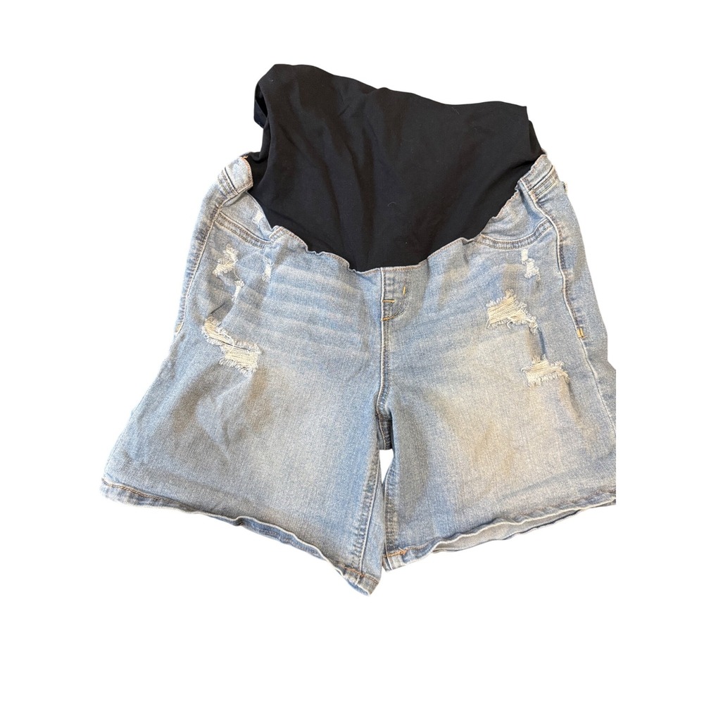 1822 Denim Maternity Distressed Jean Shorts Black Panel Size 12/31